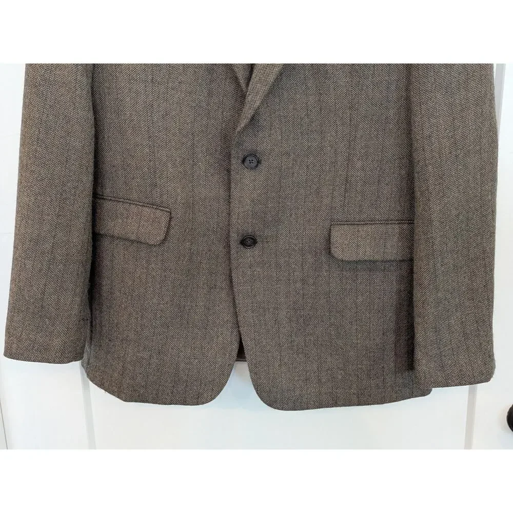 Nautica Mens 44R Blazer Beige Brown Sports Coat Elbow Patches 100% Wool Academia